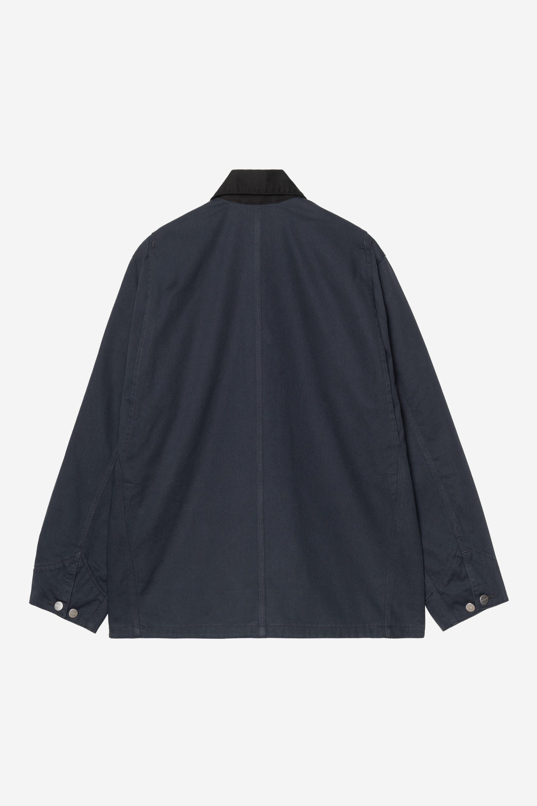 Men's deep night black chore jacket back view showing a relaxed workwear silhouette