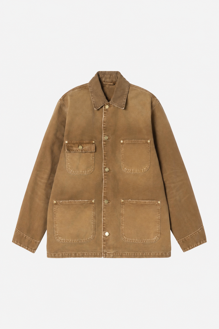 Men's Hamilton Brown destroy wash chore coat front view with classic utility styling